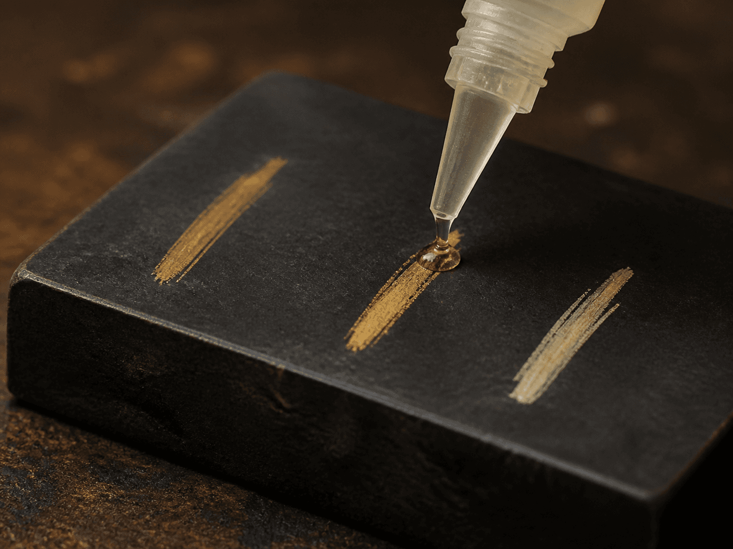 Gold acid test on a jeweler touchstone