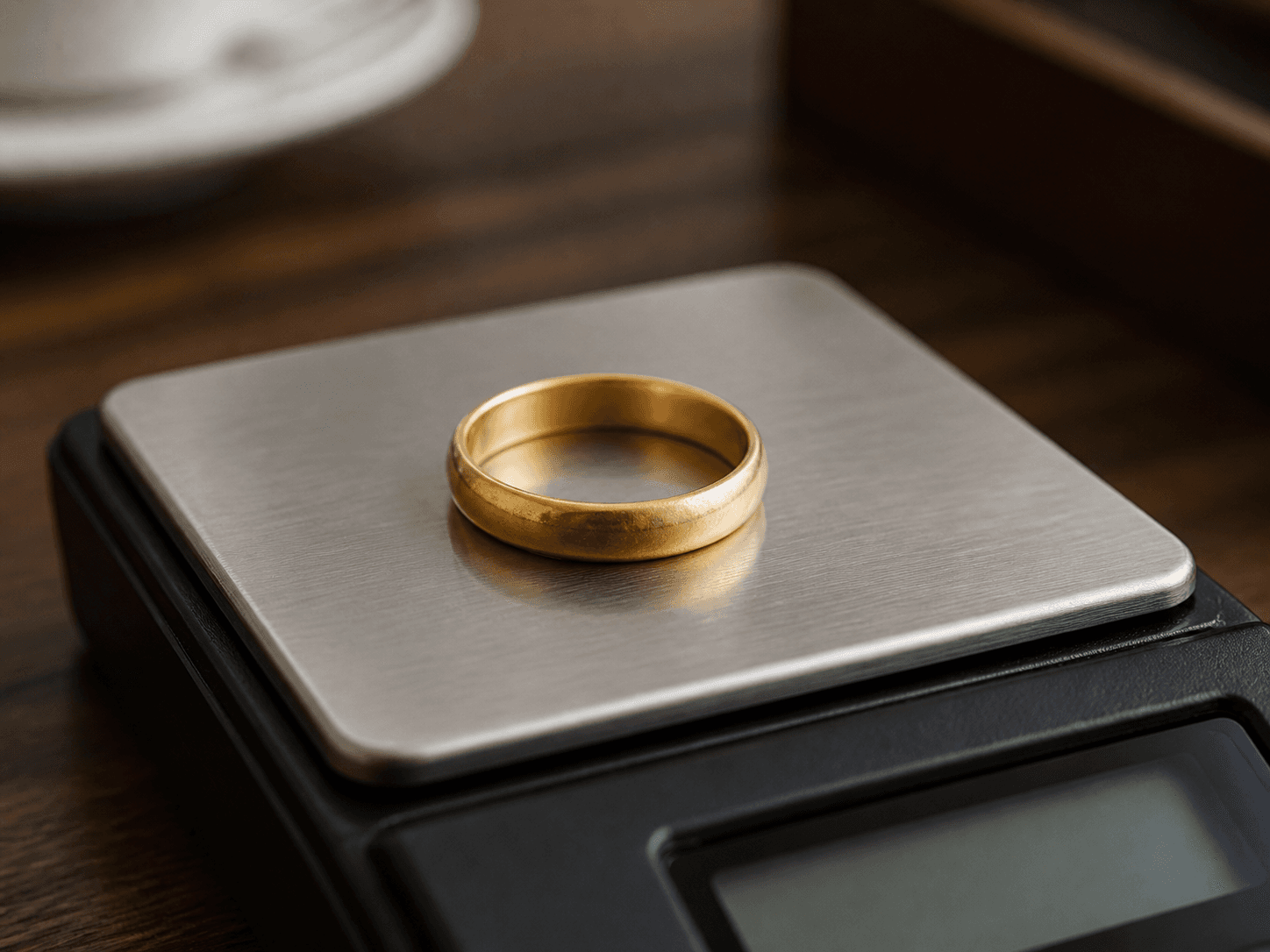 Gold ring on a digital jewelry scale