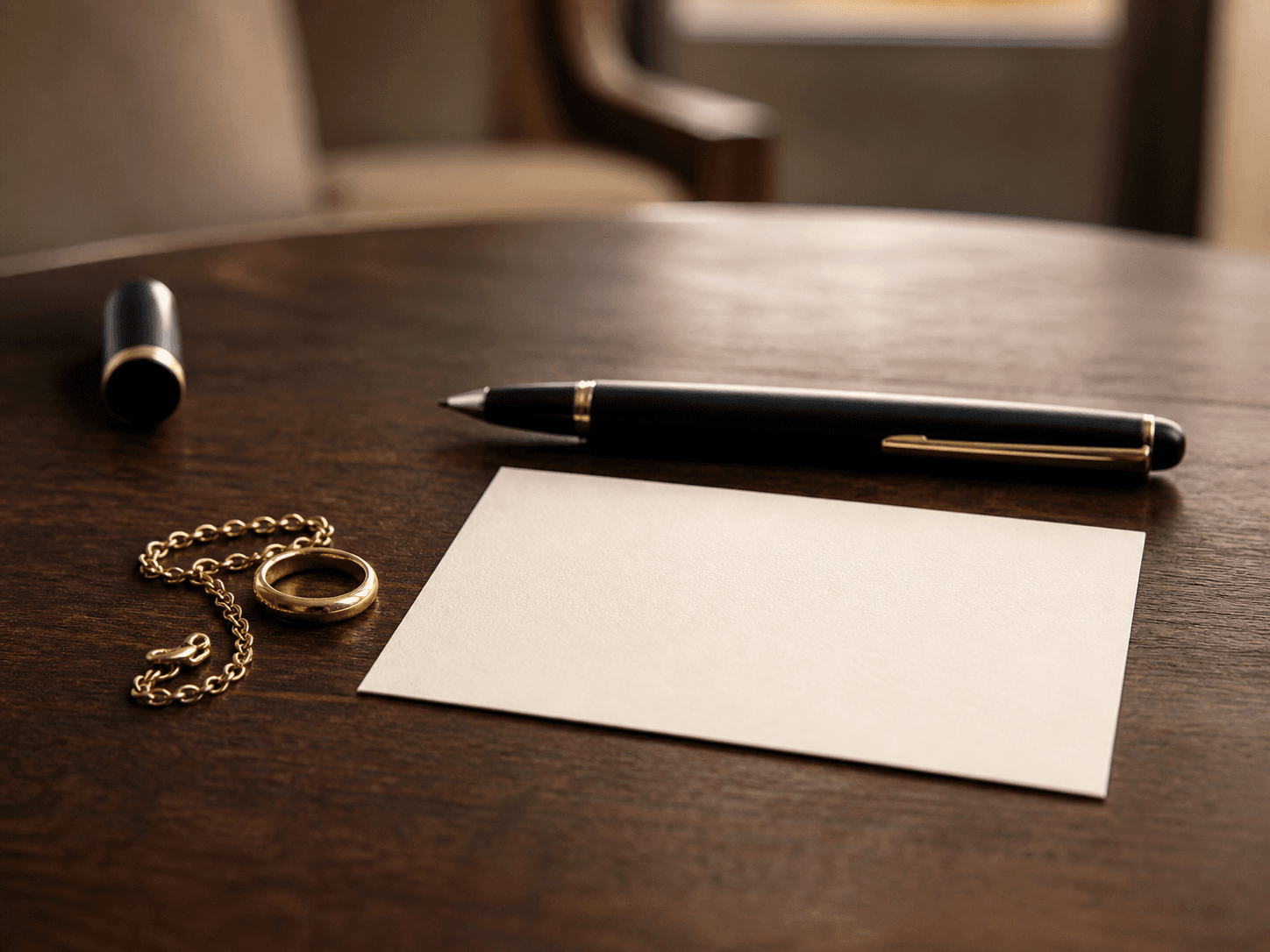 Gold jewelry beside a private evaluation card